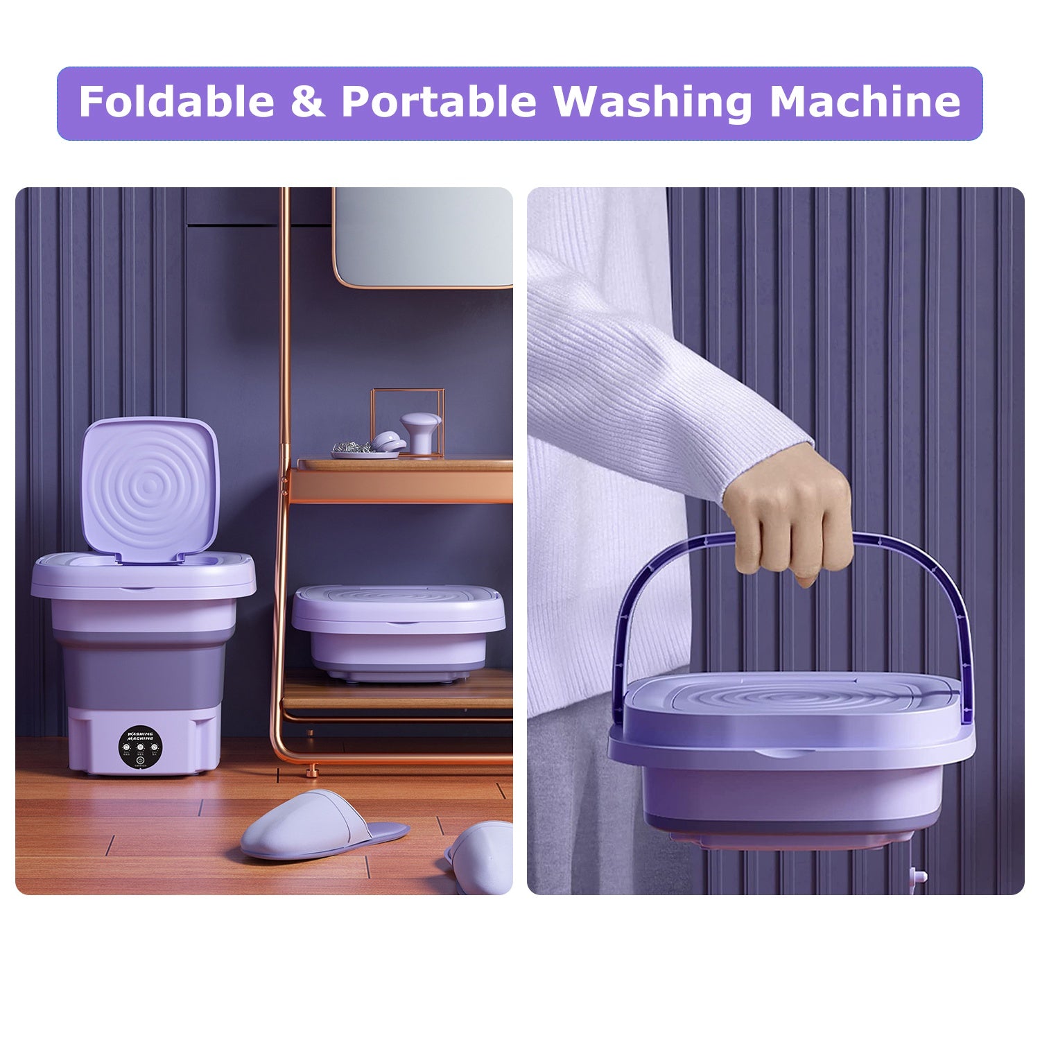 Portable Foldable Mini Washing Machine – 3 Modes, Detachable Drain Basket