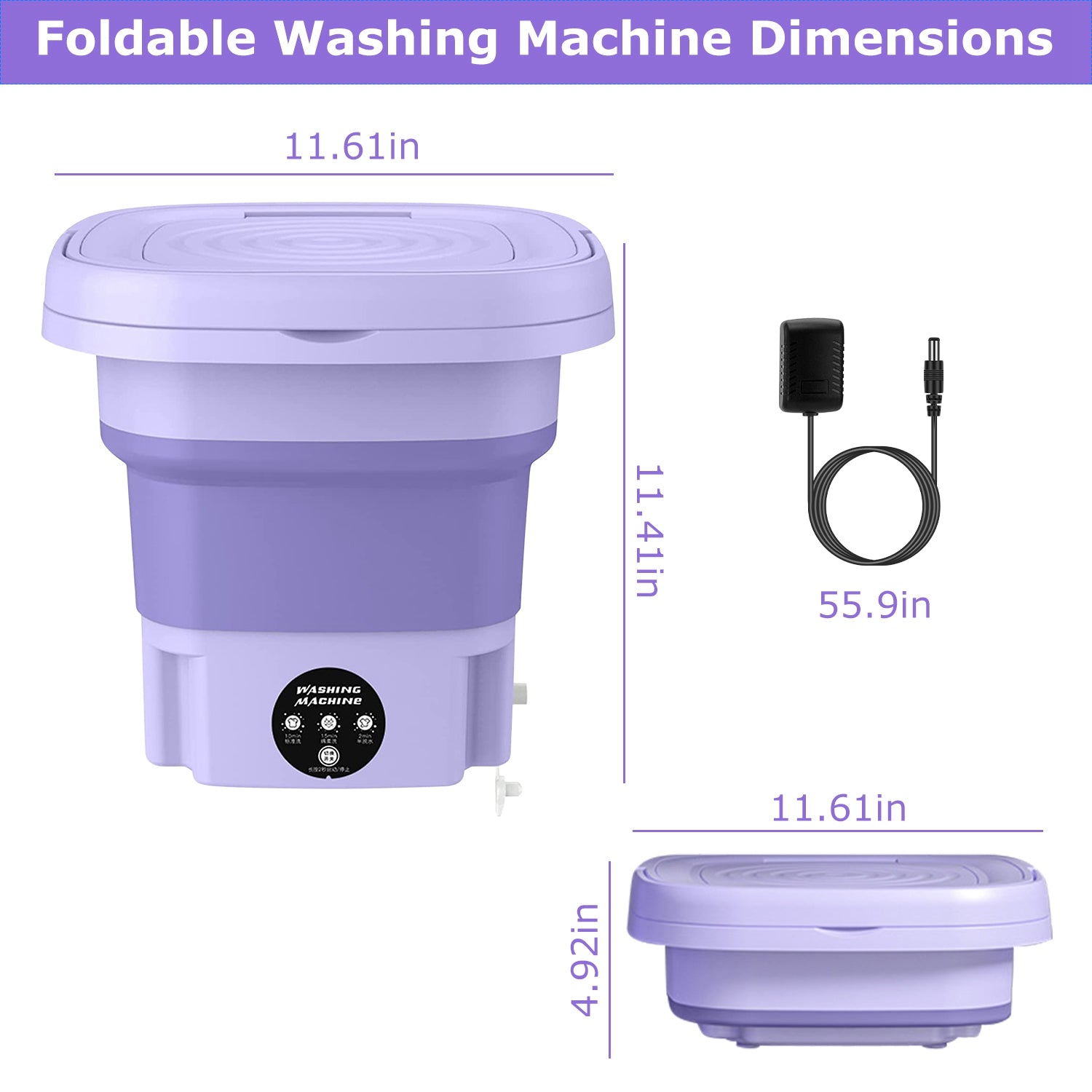 Portable Foldable Mini Washing Machine – 3 Modes, Detachable Drain Basket