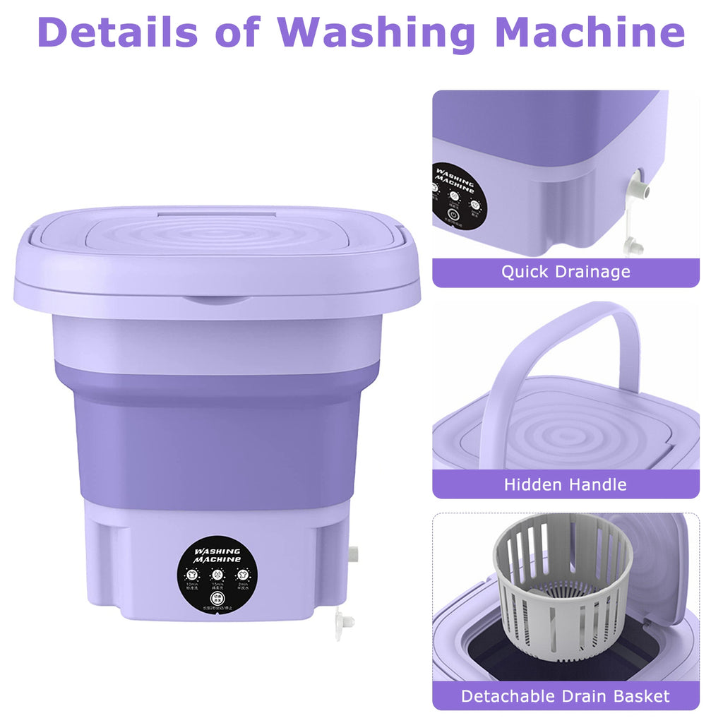 Portable Foldable Mini Washing Machine – 3 Modes, Detachable Drain Basket